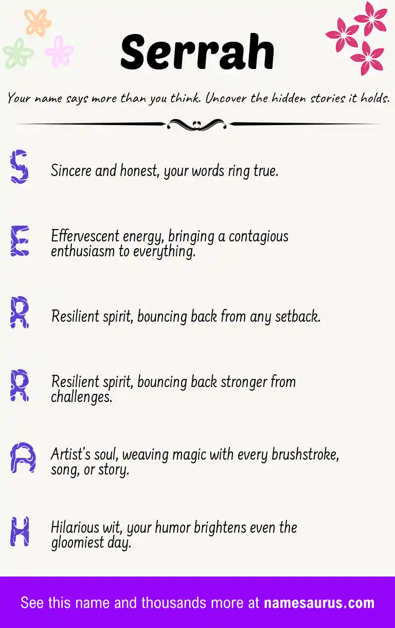 Acrostic poem about Serrah.