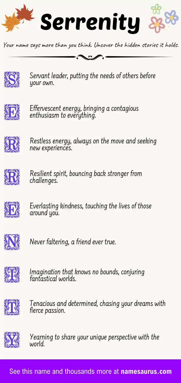 Acrostic poem about Serrenity.