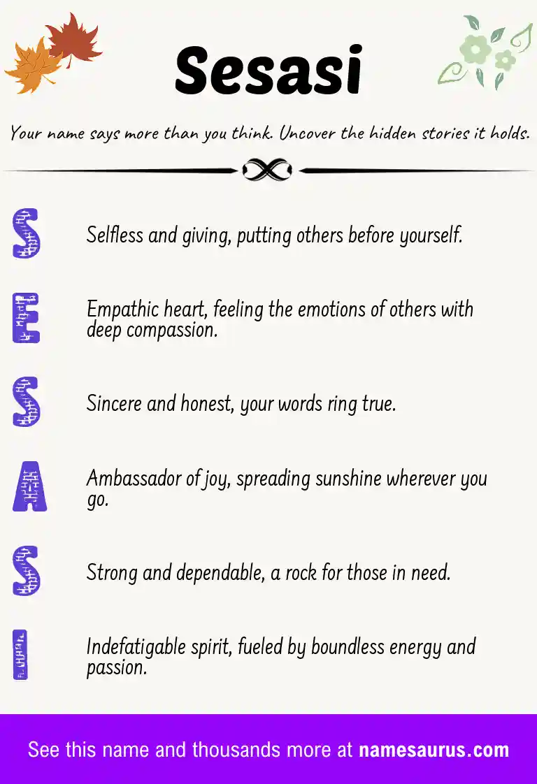 Acrostic poem about Sesasi.