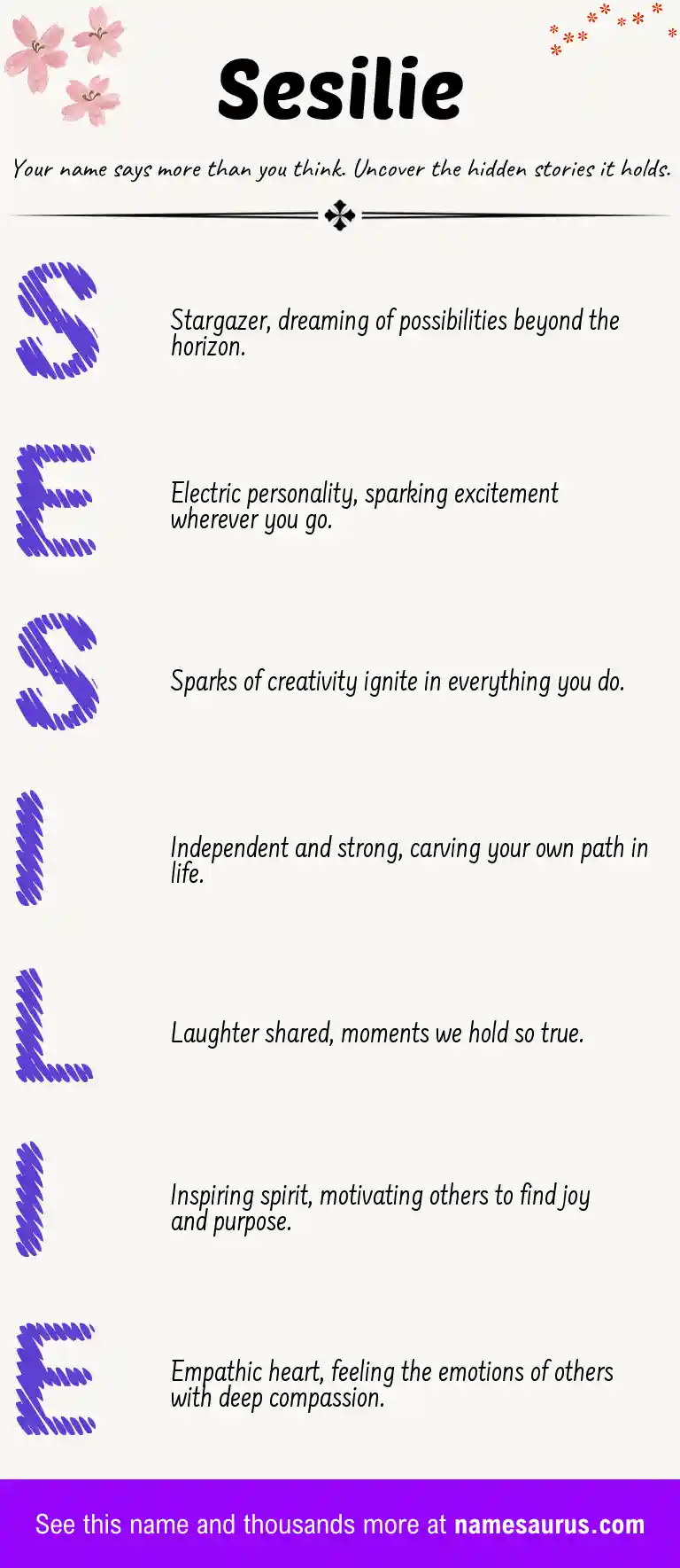 Acrostic poem about Sesilie.