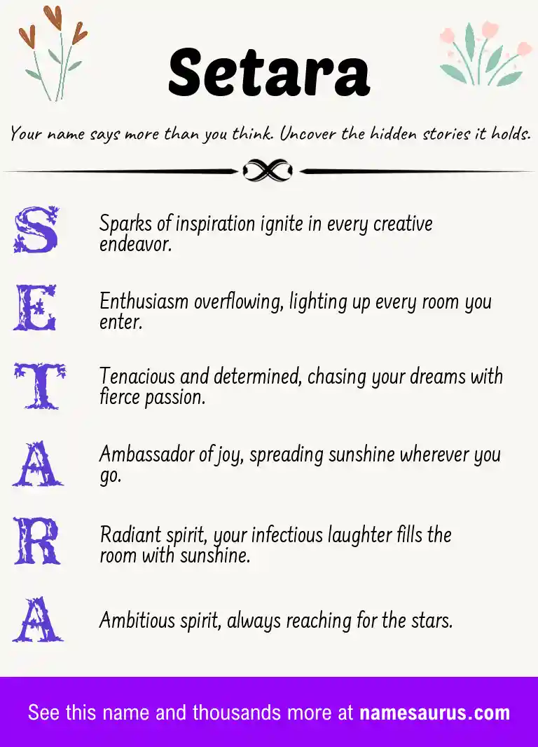 Acrostic poem about Setara.