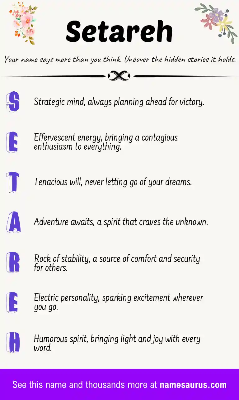 Acrostic poem about Setareh.