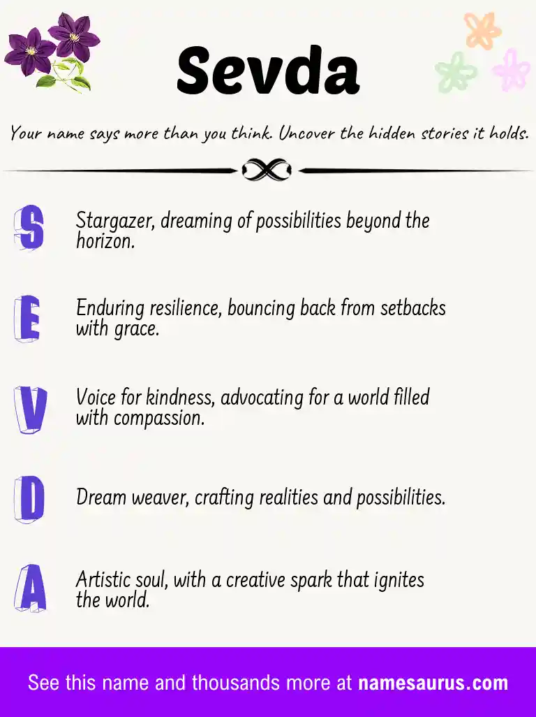 Acrostic poem about Sevda.