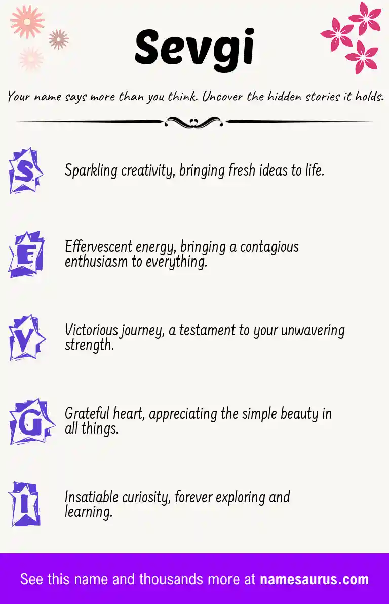 Acrostic poem about Sevgi.