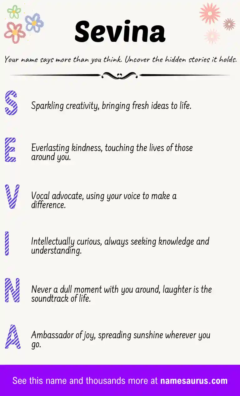 Acrostic poem about Sevina.