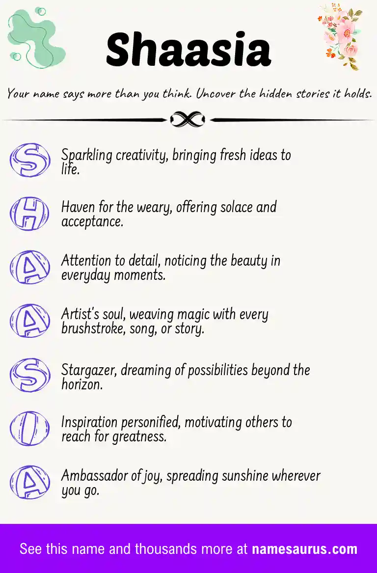 Acrostic poem about Shaasia.