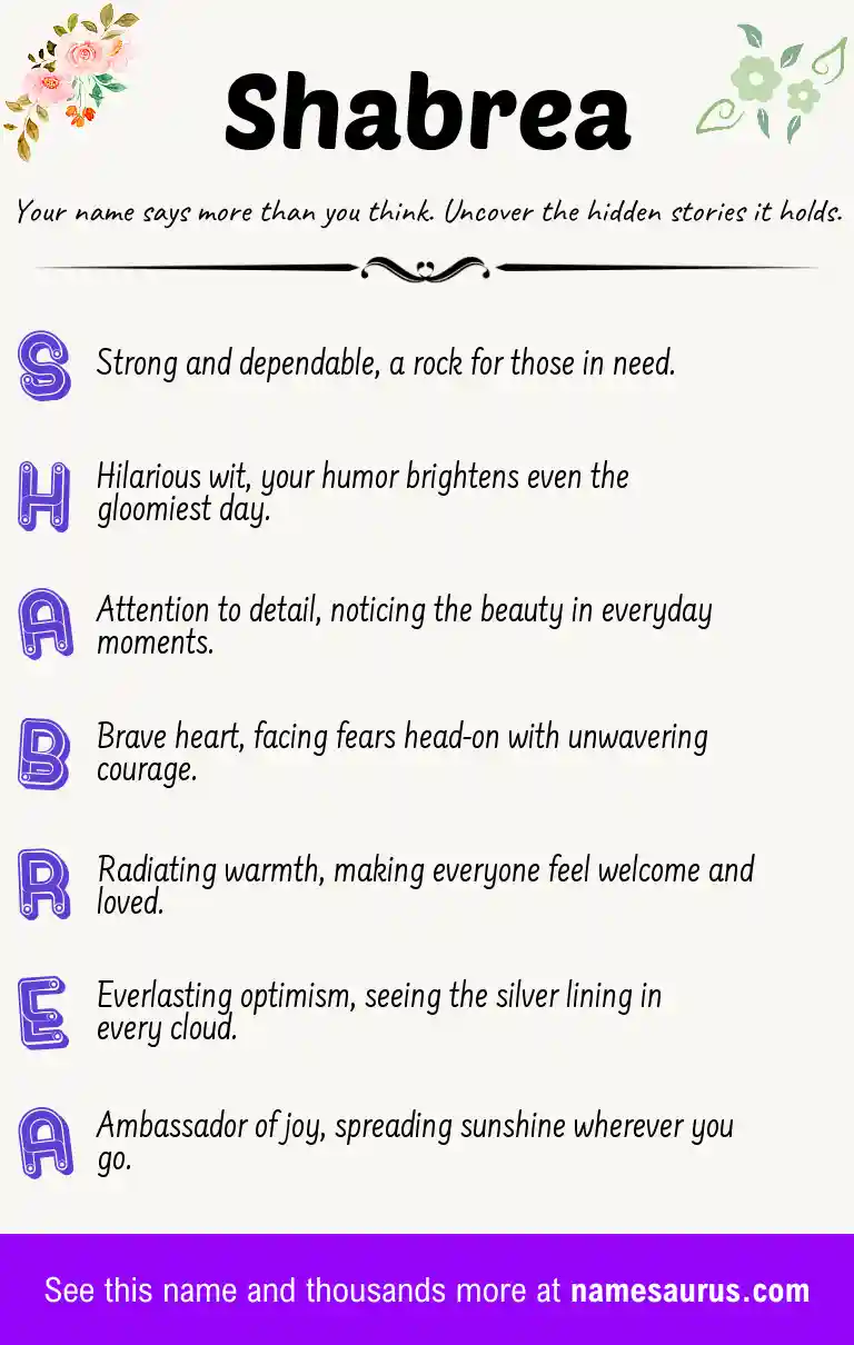 Acrostic poem about Shabrea.