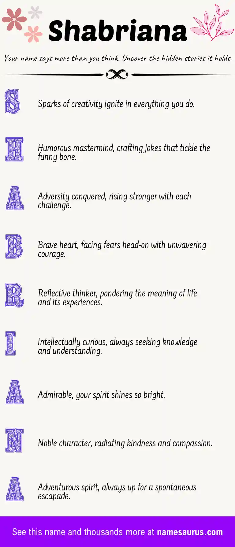 Acrostic poem about Shabriana.