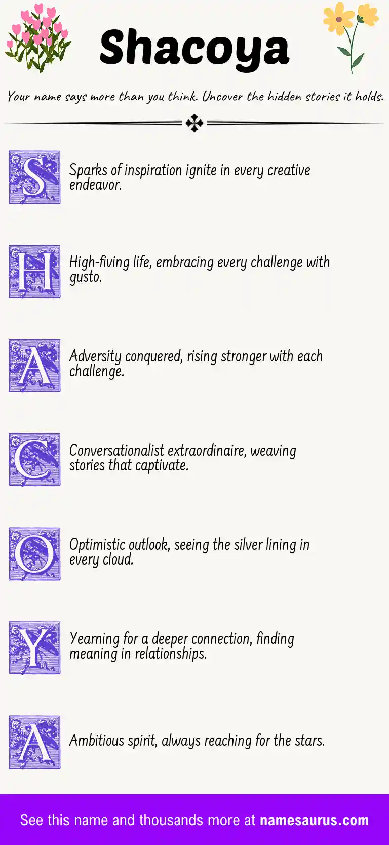 Acrostic poem about Shacoya.