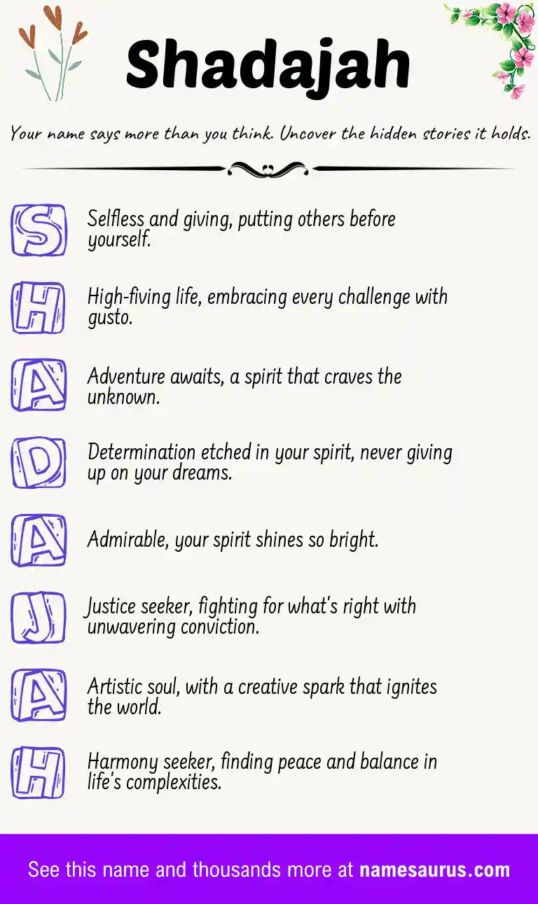Acrostic poem about Shadajah.
