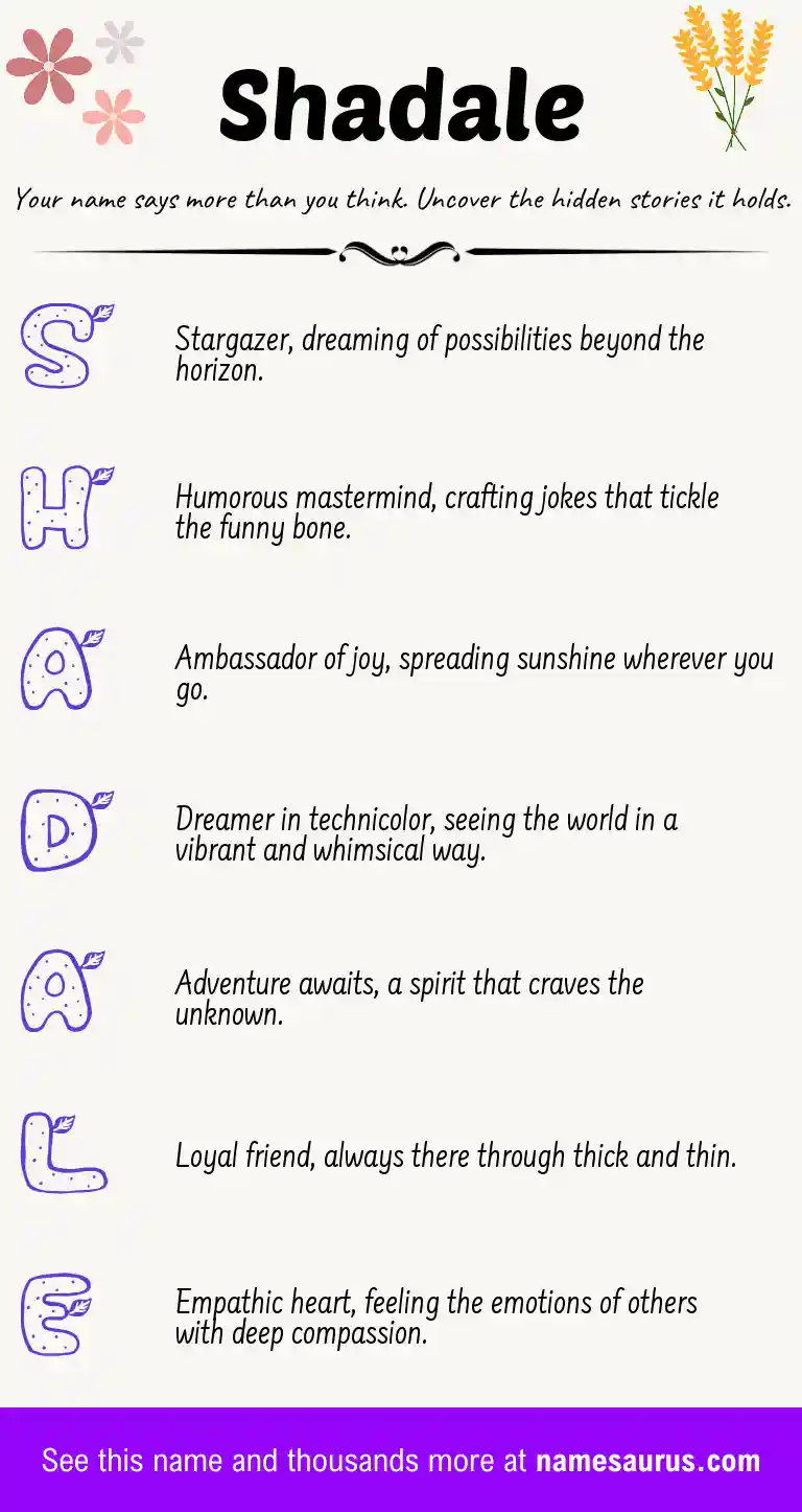 Acrostic poem about Shadale.