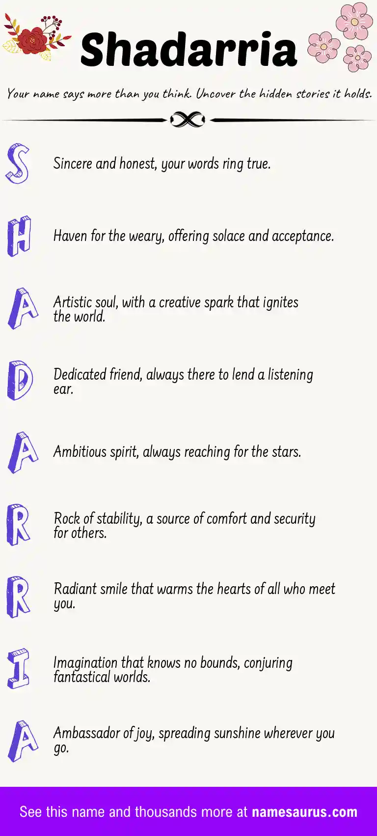 Acrostic poem about Shadarria.