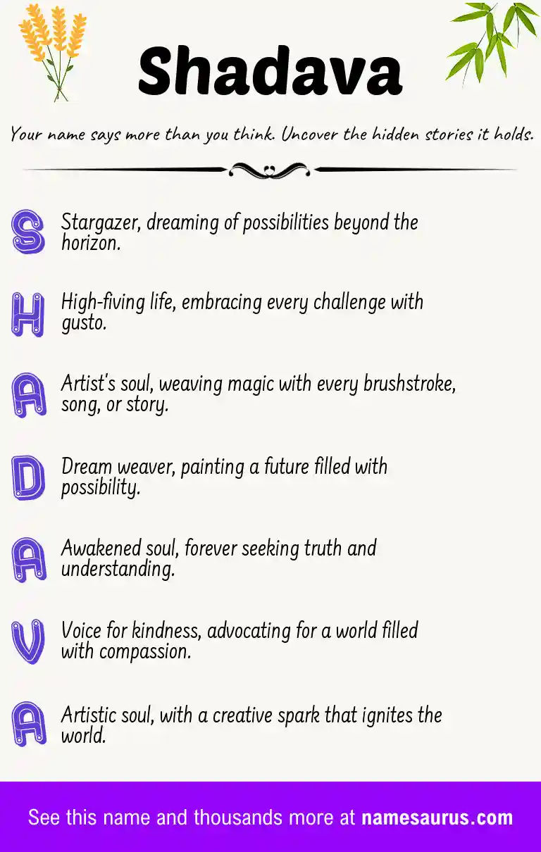 Acrostic poem about Shadava.