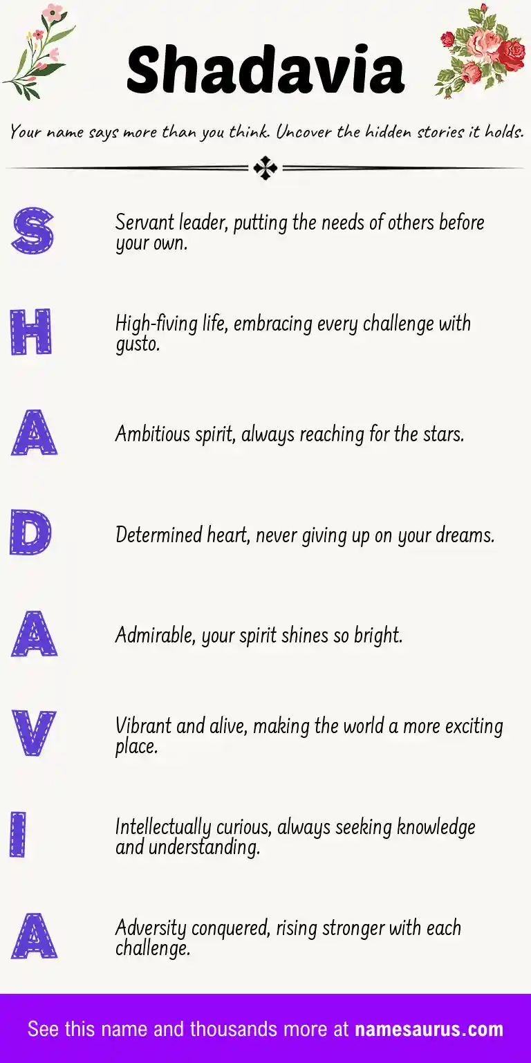 Acrostic poem about Shadavia.