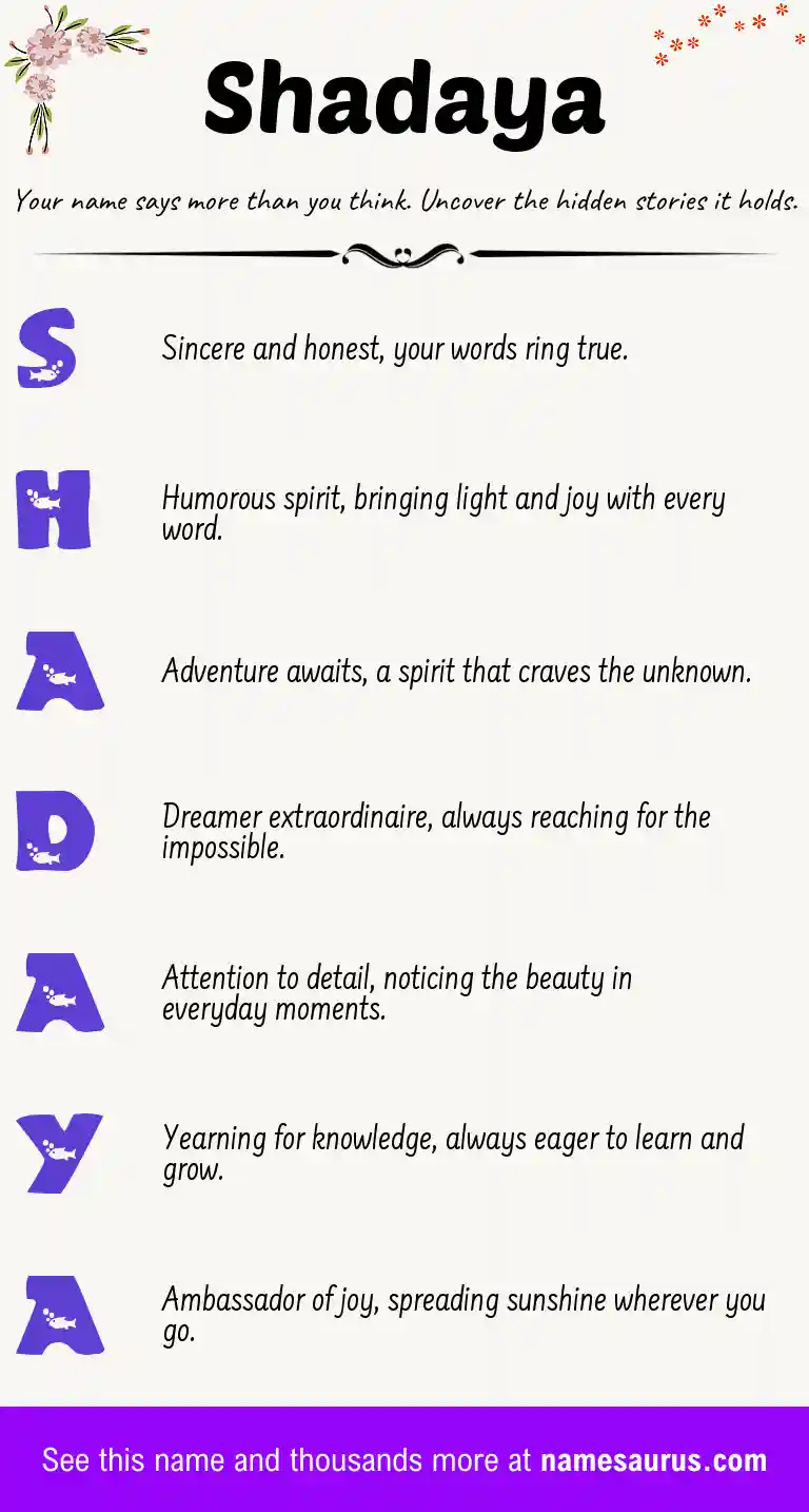 Acrostic poem about Shadaya.