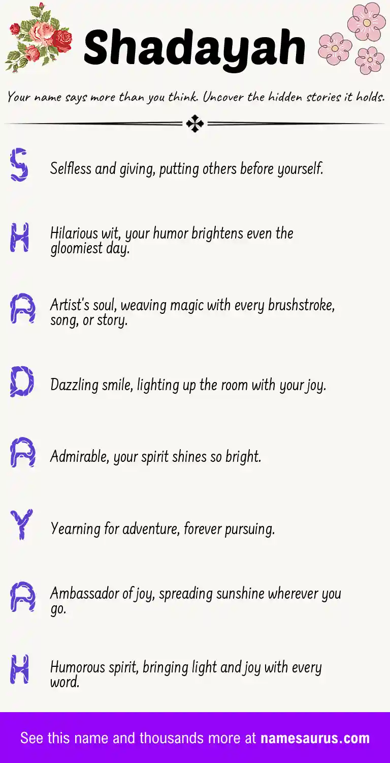 Acrostic poem about Shadayah.