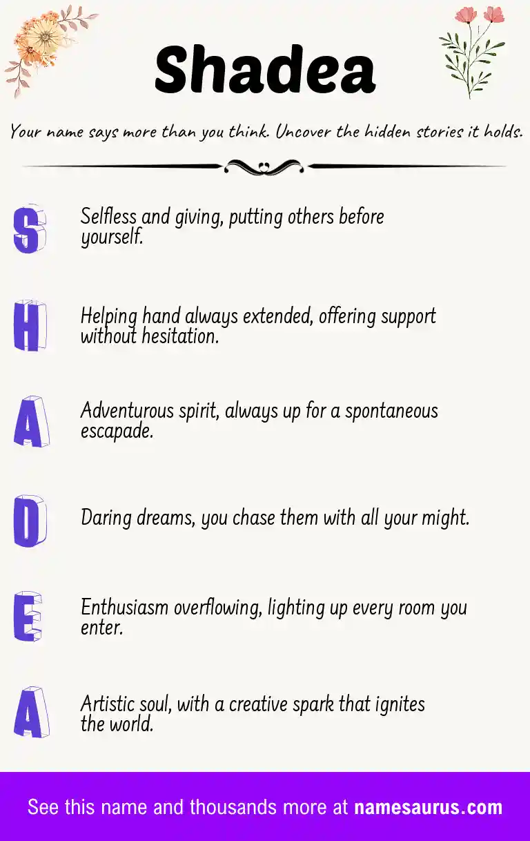 Acrostic poem about Shadea.