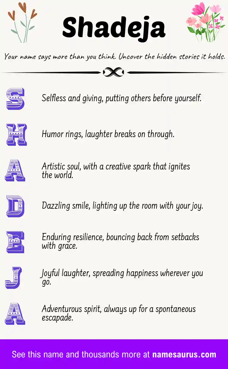 Acrostic poem about Shadeja.