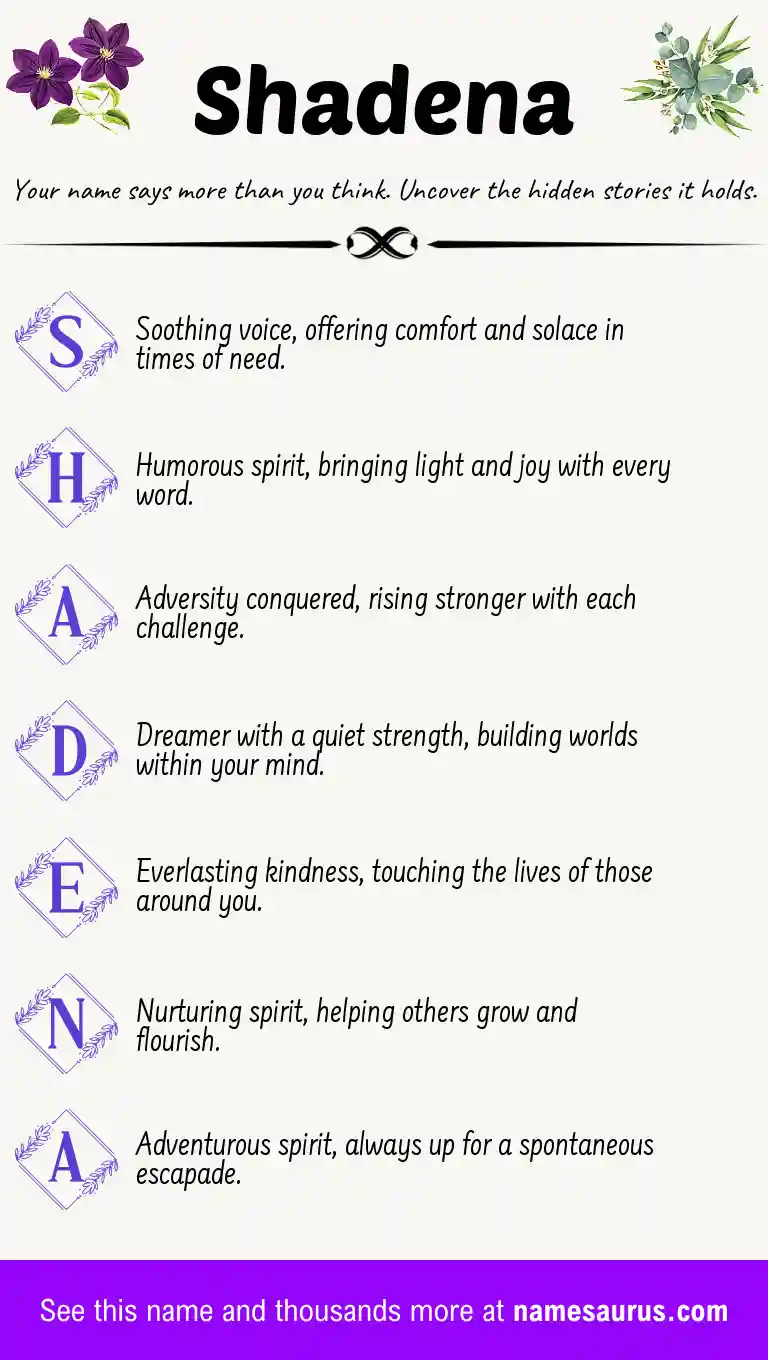 Acrostic poem about Shadena.