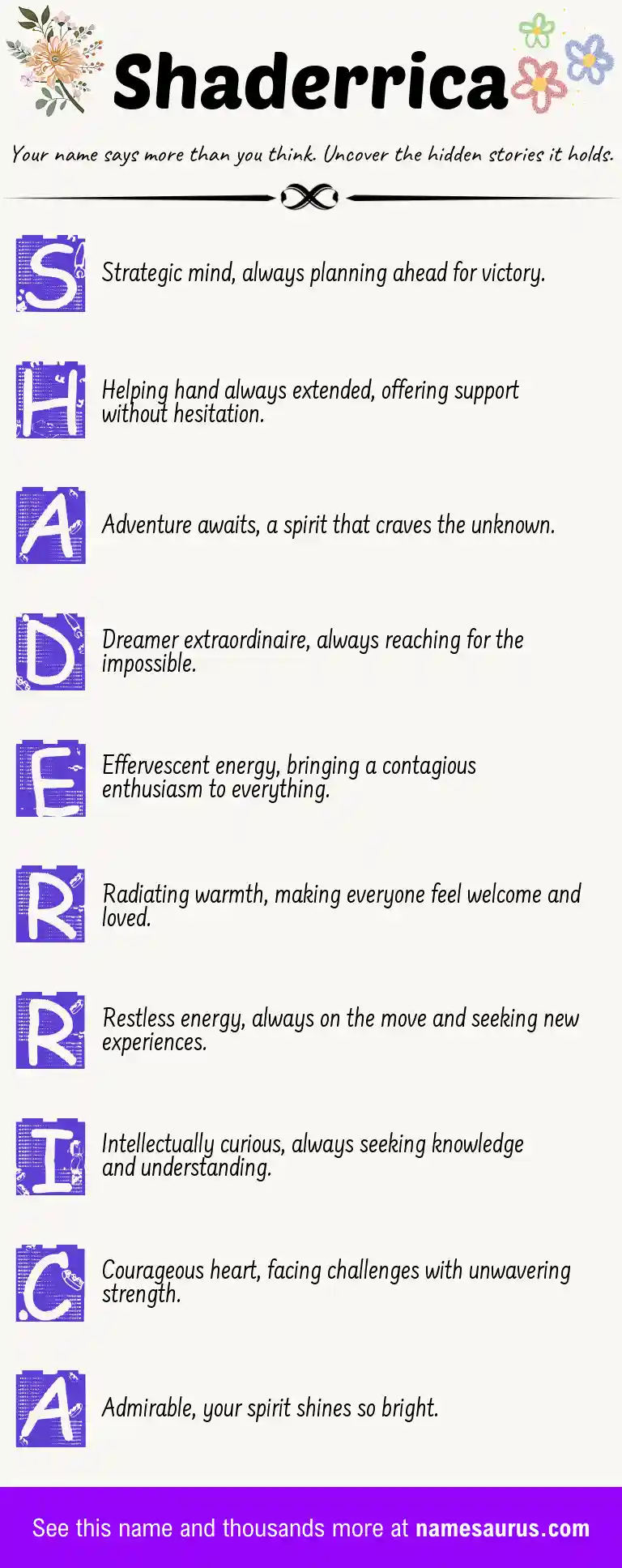 Acrostic poem about Shaderrica.