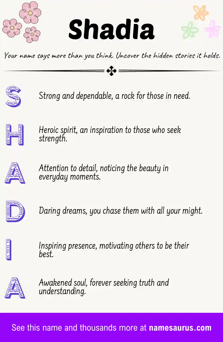 Acrostic poem about Shadia.