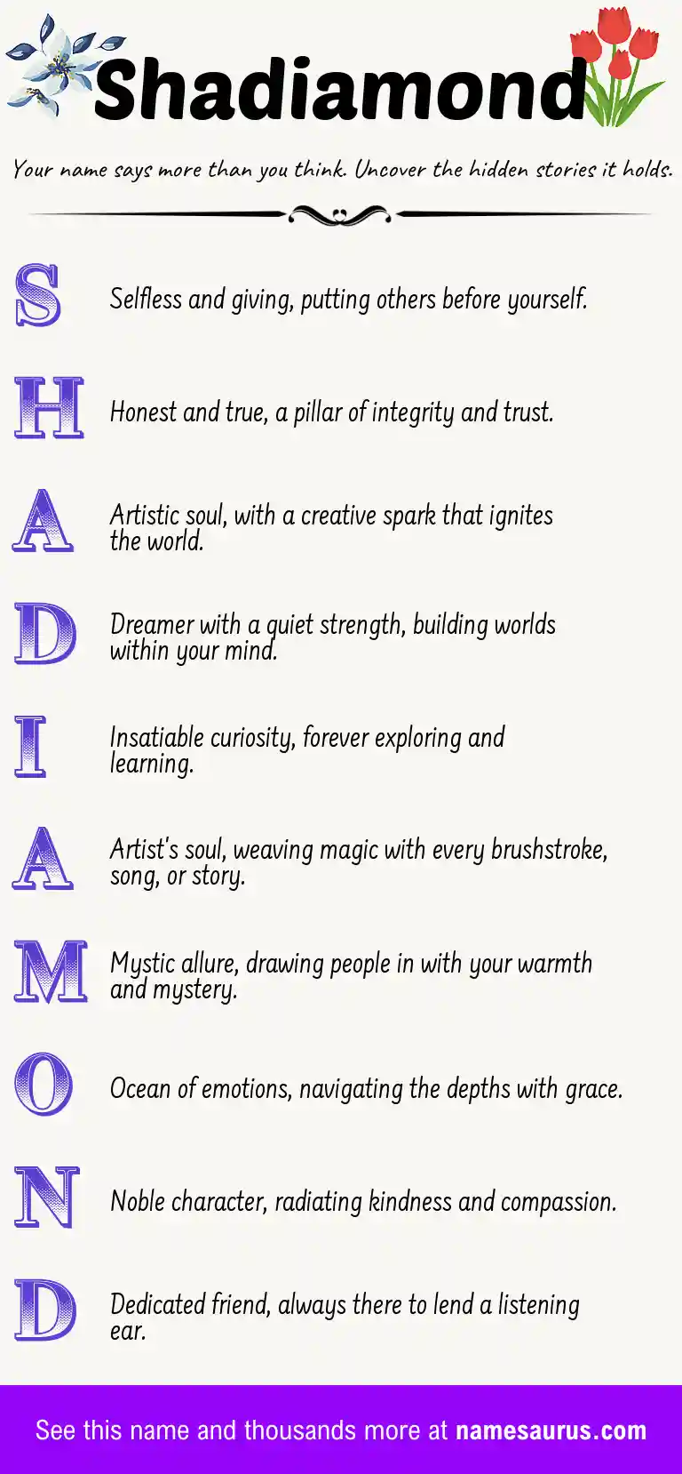 Acrostic poem about Shadiamond.