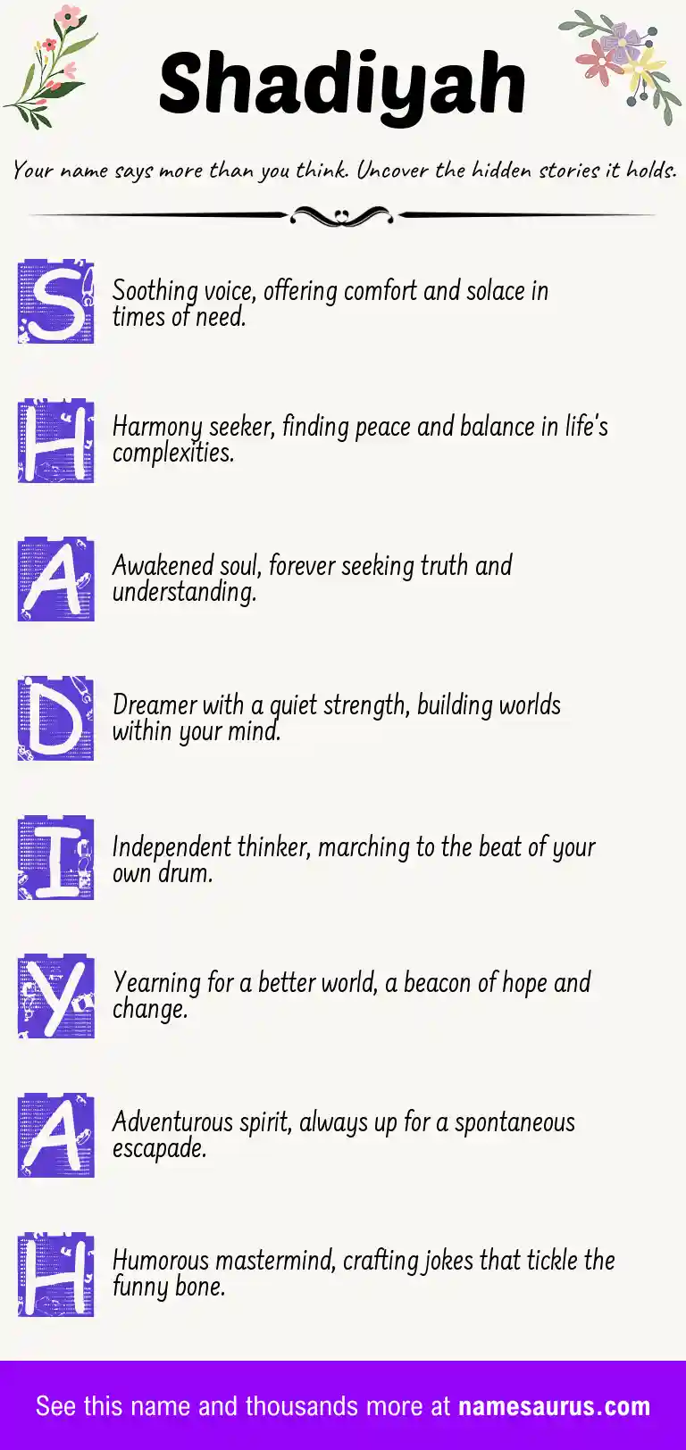 Acrostic poem about Shadiyah.