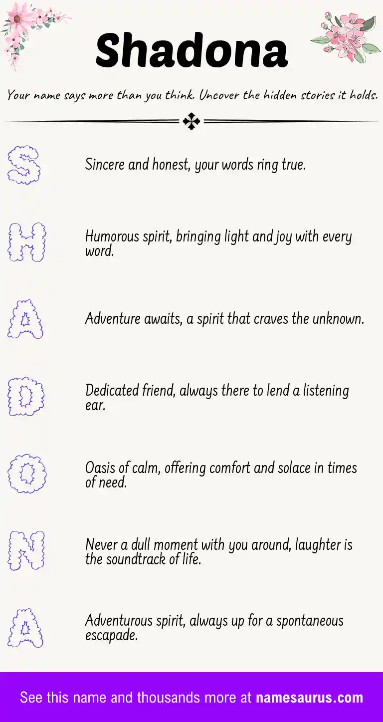 Acrostic poem about Shadona.