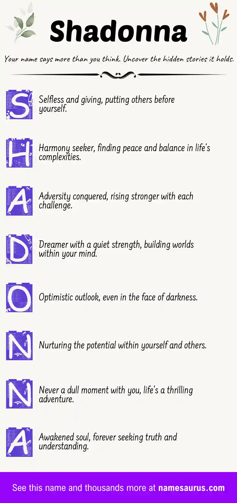 Acrostic poem about Shadonna.