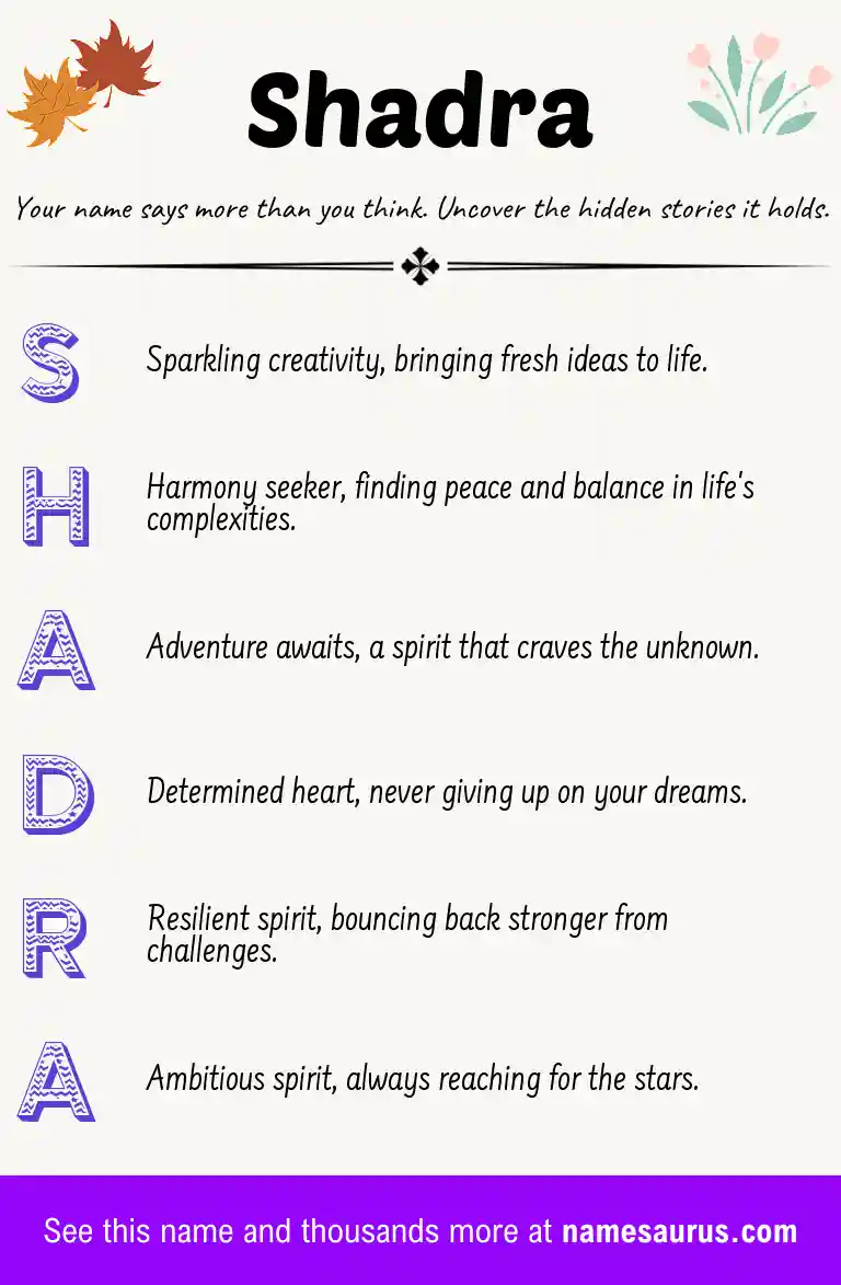Acrostic poem about Shadra.