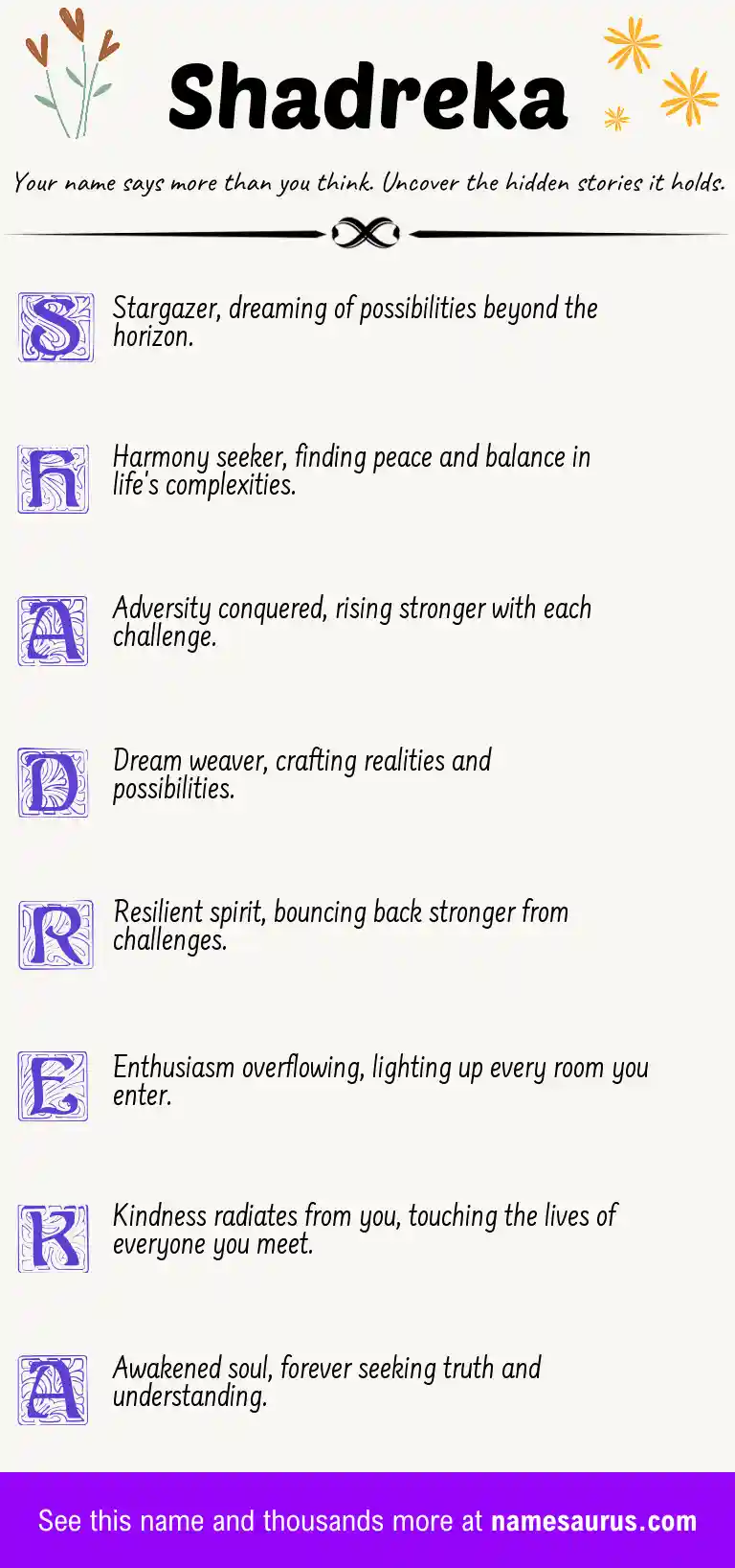 Acrostic poem about Shadreka.