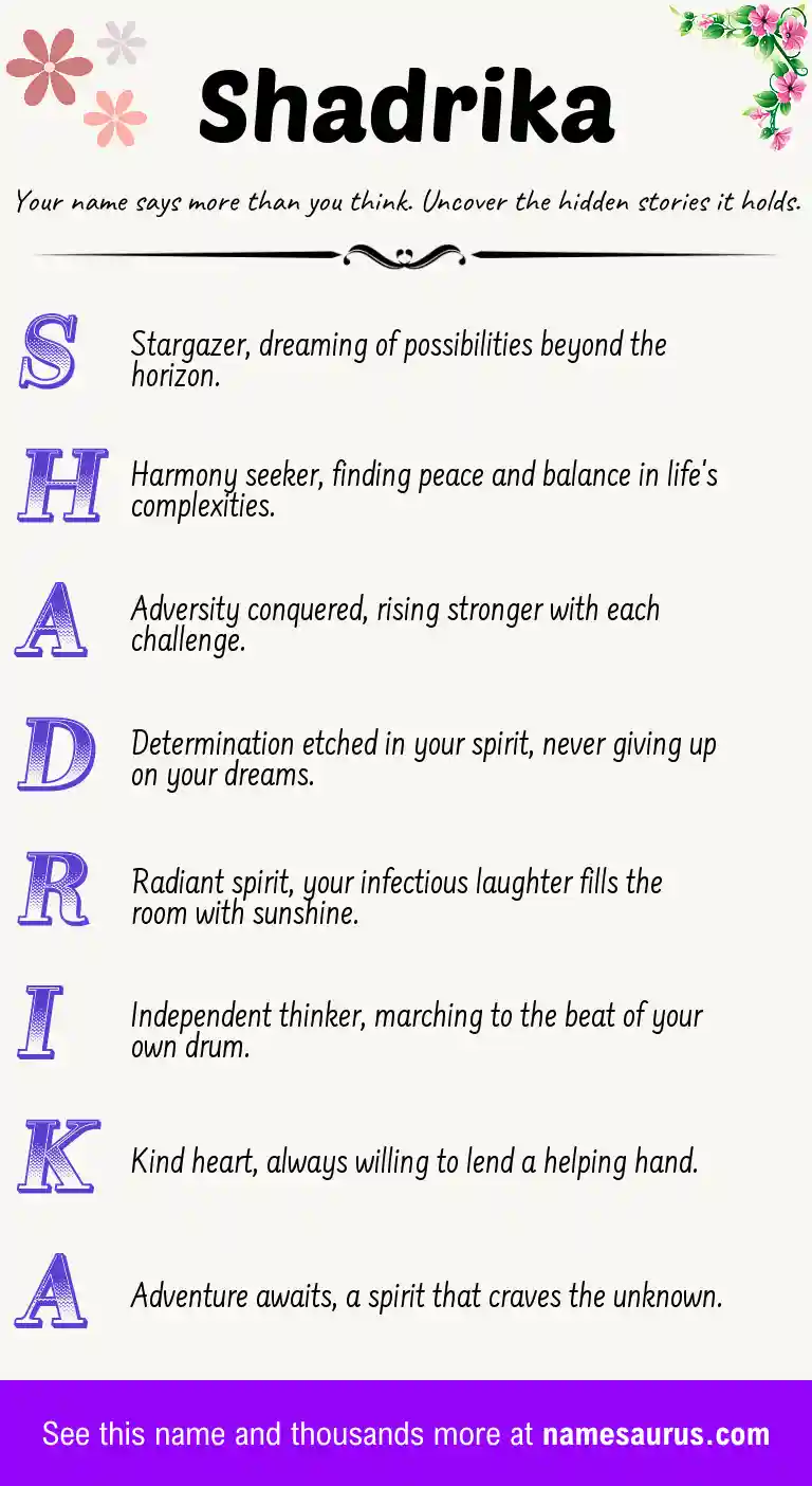 Acrostic poem about Shadrika.