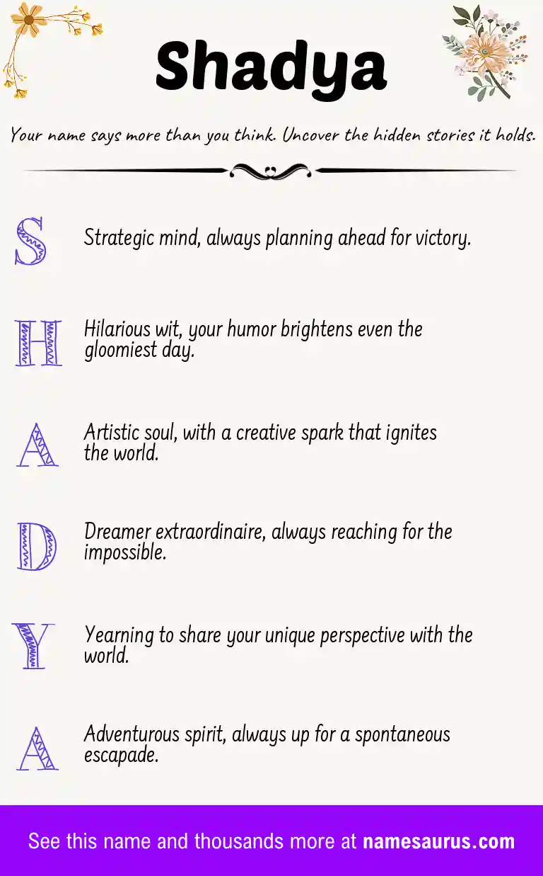 Acrostic poem about Shadya.