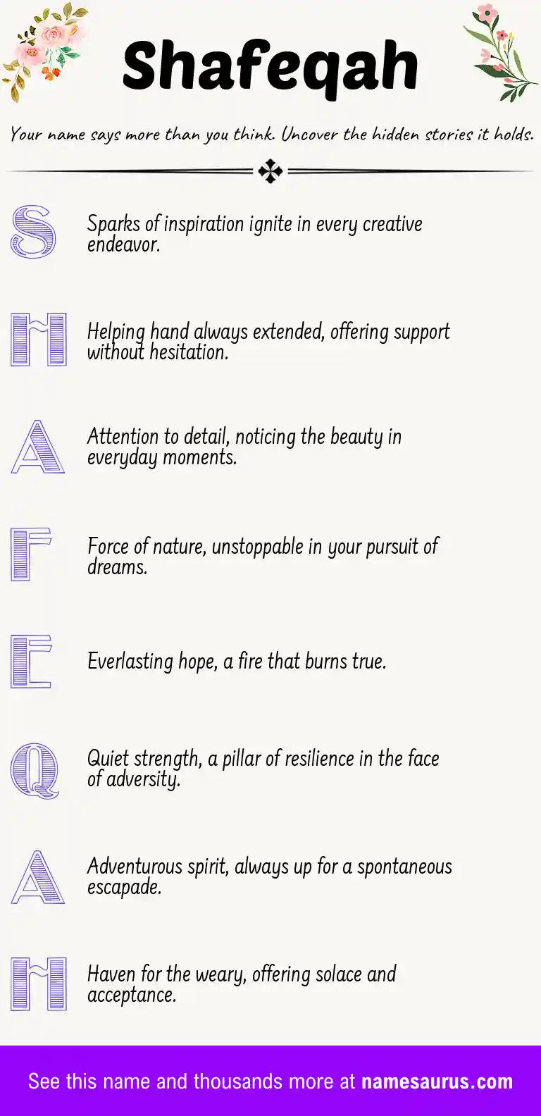 Acrostic poem about Shafeqah.