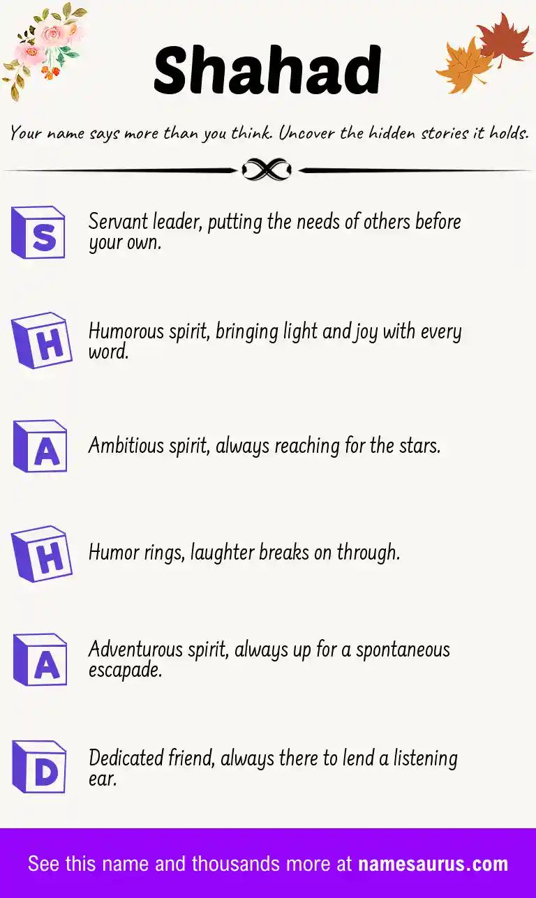 Acrostic poem about Shahad.