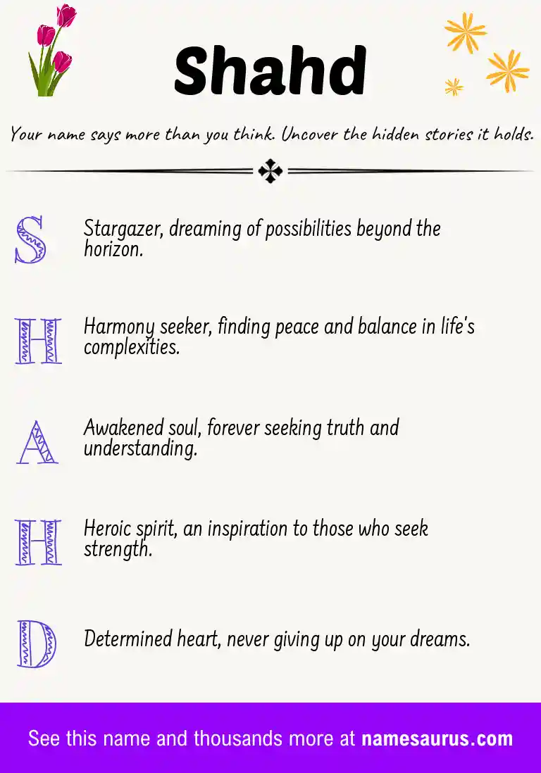 Acrostic poem about Shahd.