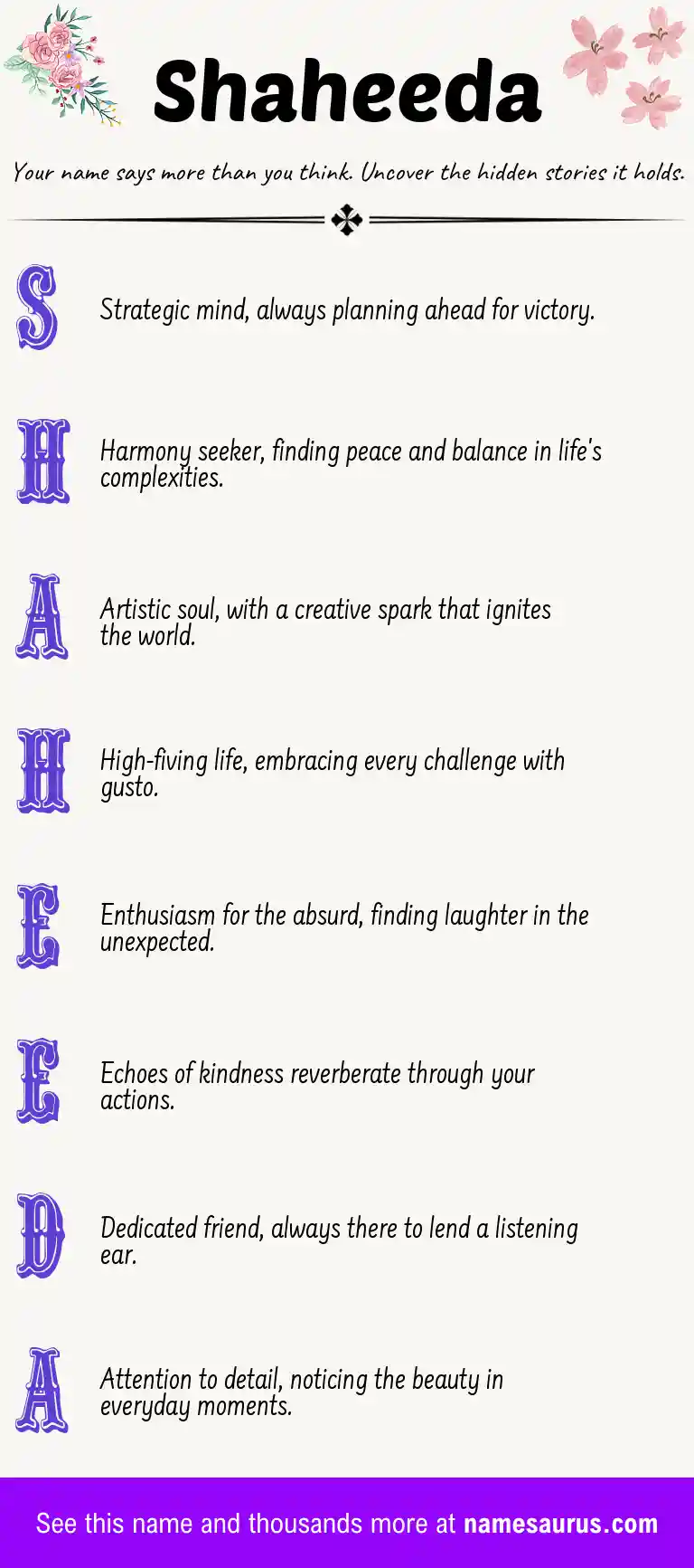 Acrostic poem about Shaheeda.