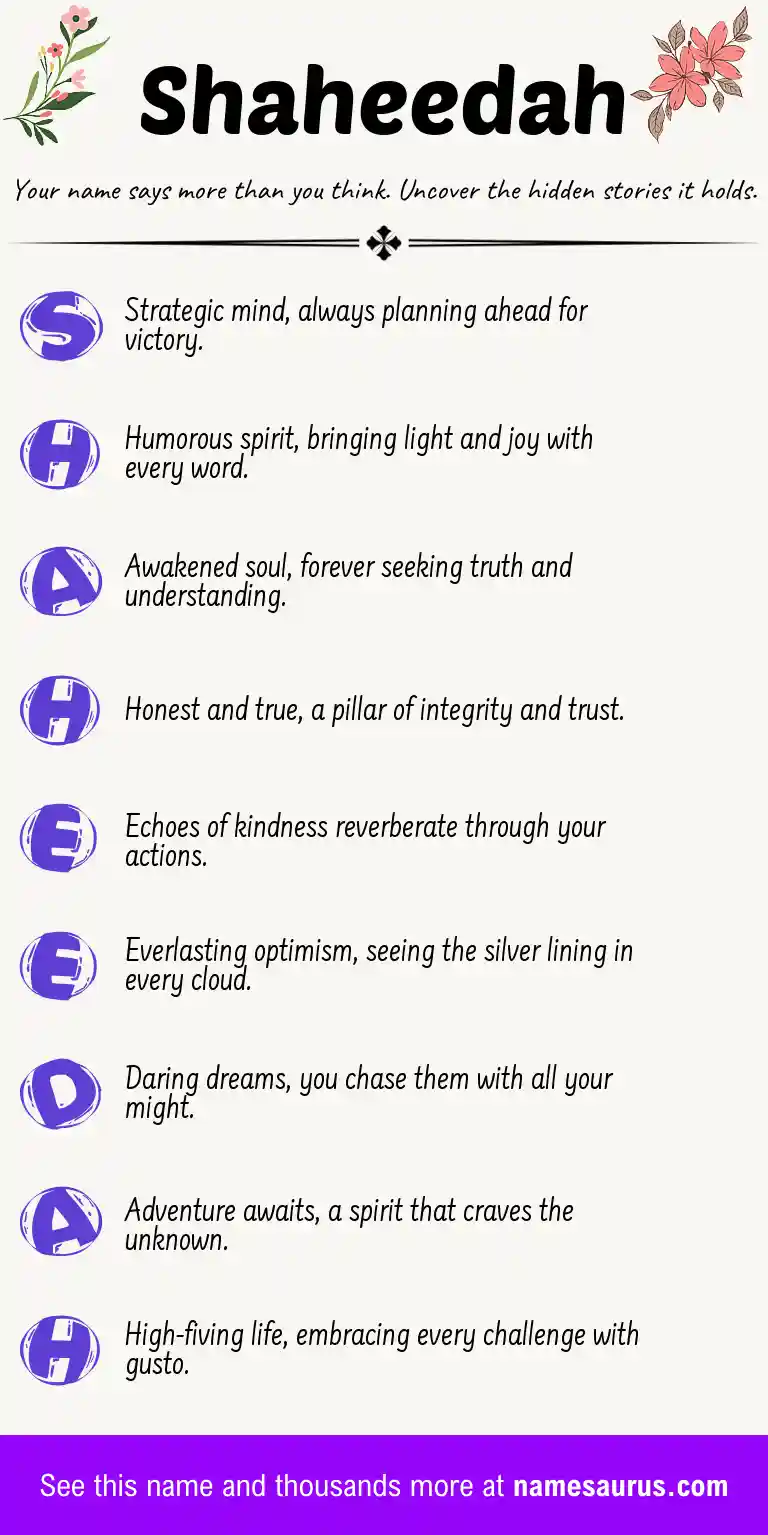 Acrostic poem about Shaheedah.