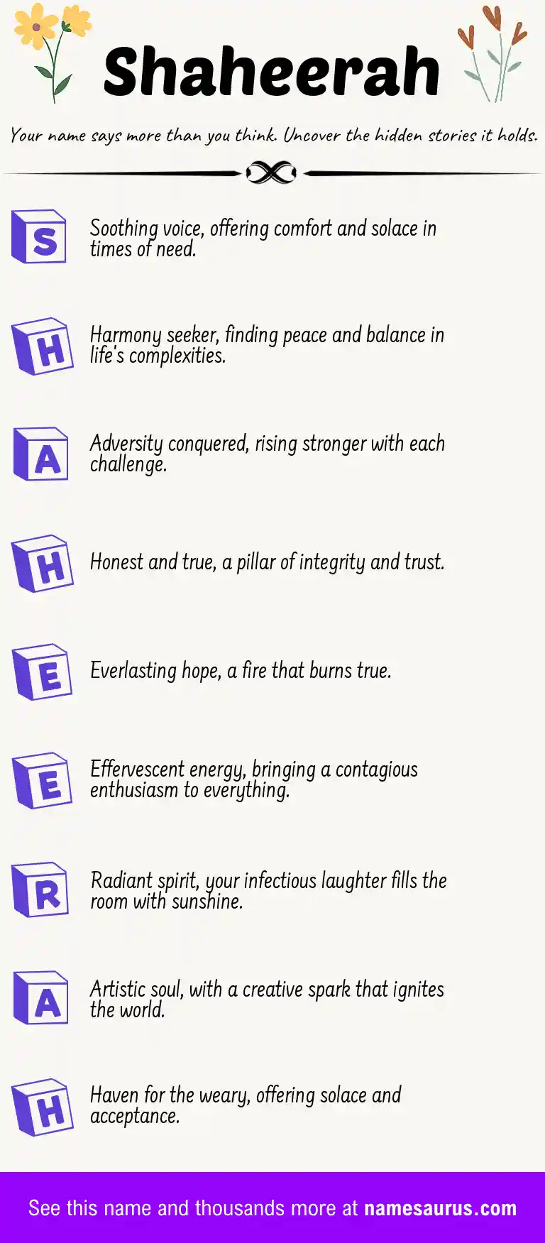 Acrostic poem about Shaheerah.