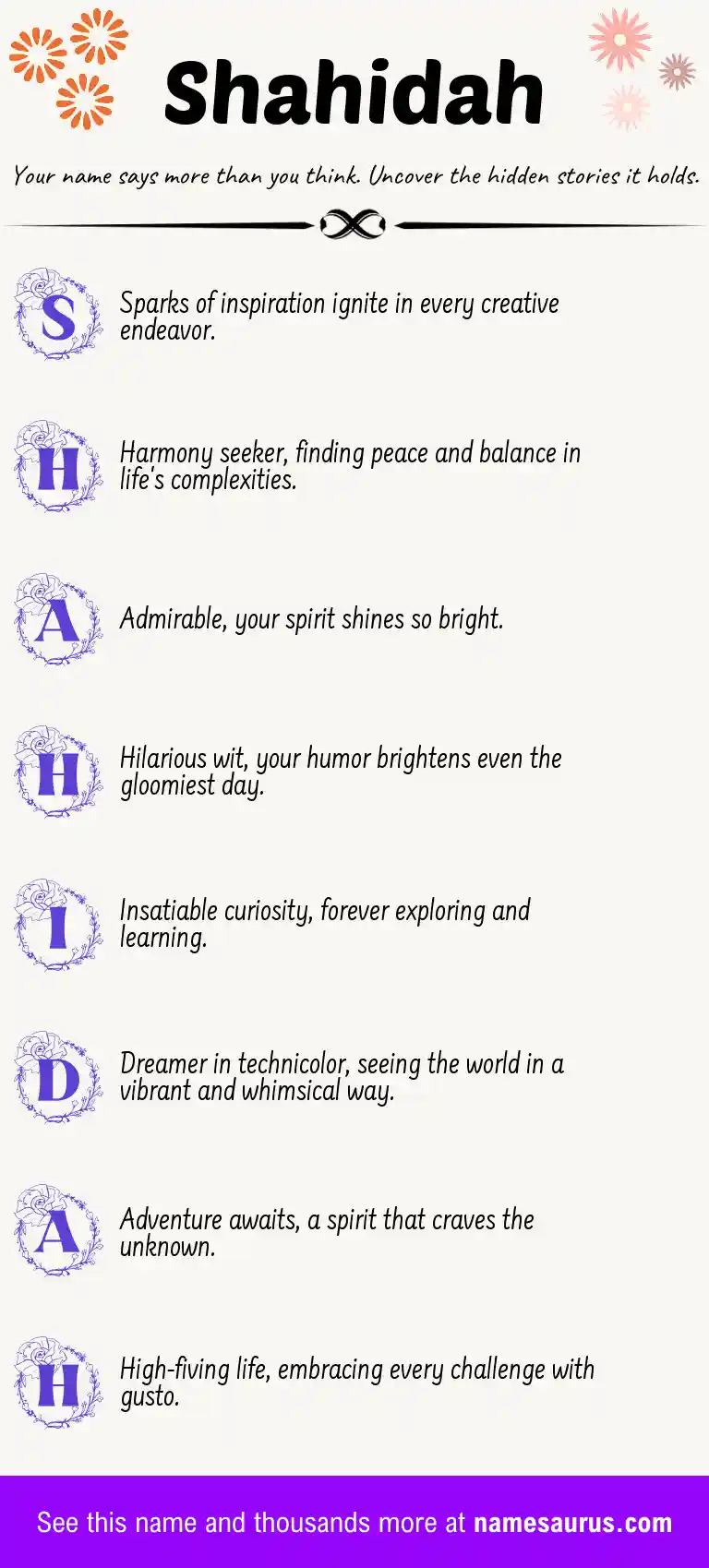 Acrostic poem about Shahidah.