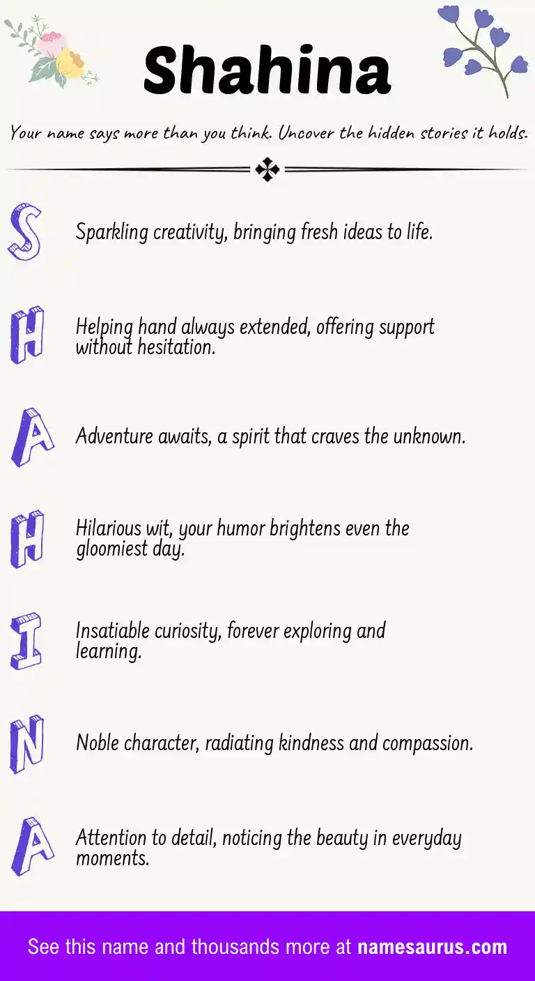 Acrostic poem about Shahina.
