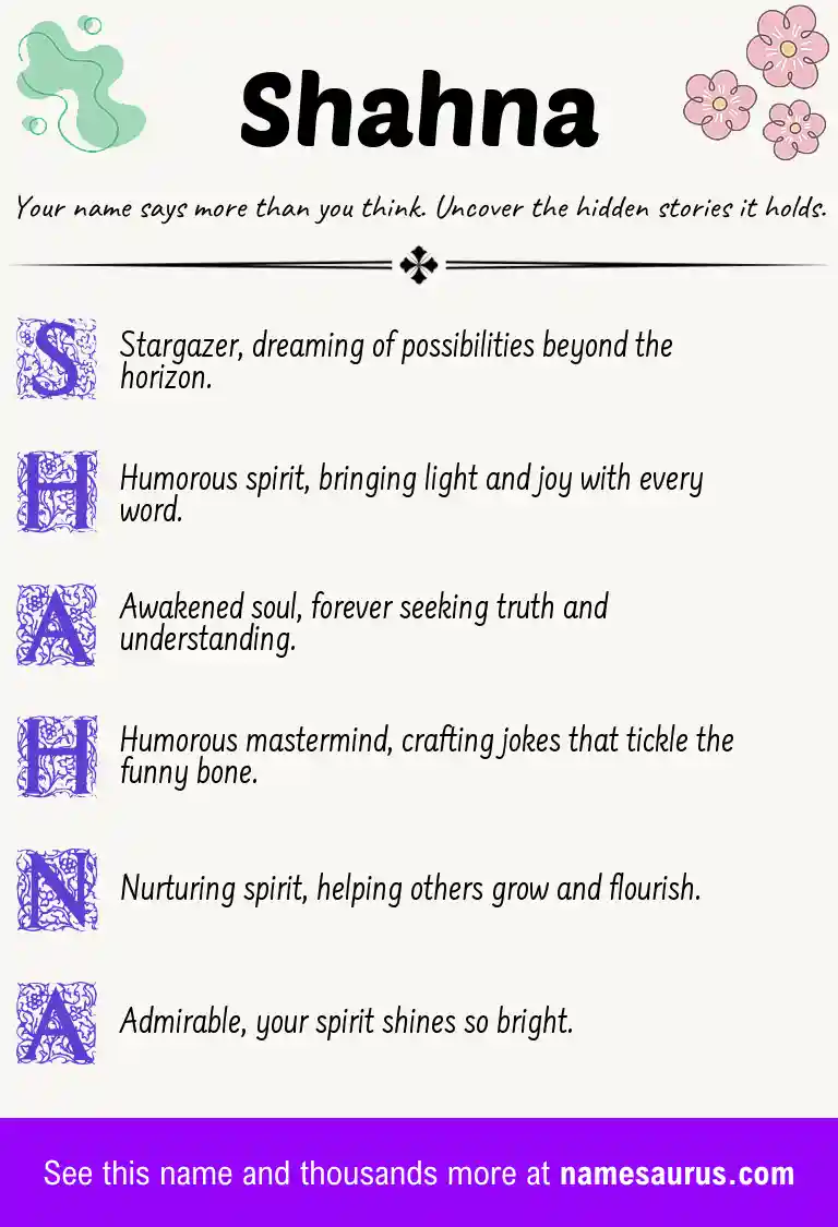 Acrostic poem about Shahna.