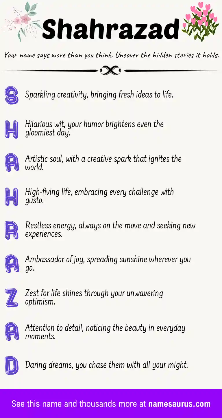Acrostic poem about Shahrazad.