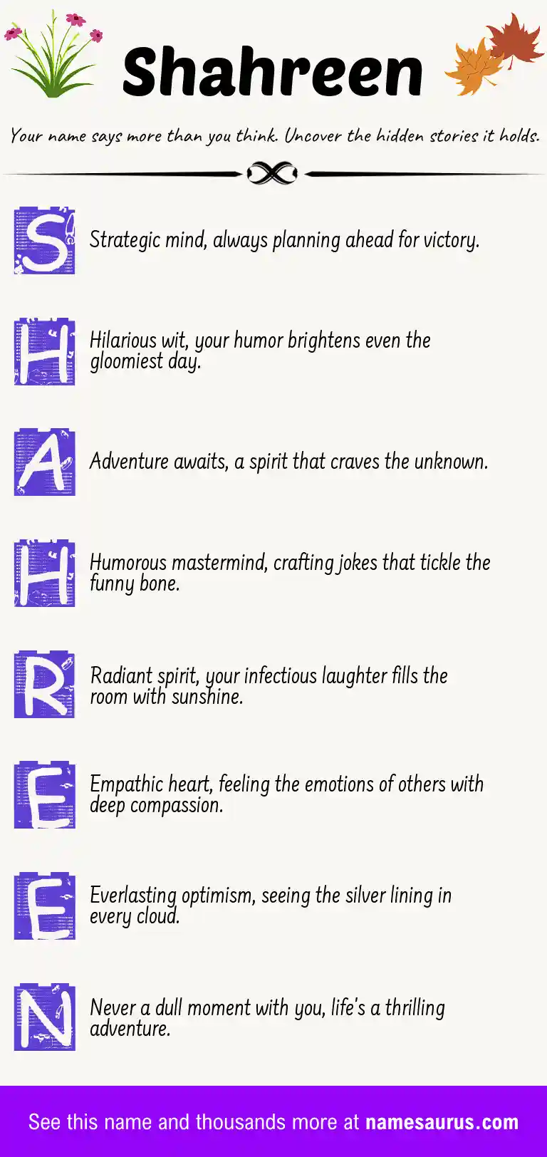 Acrostic poem about Shahreen.