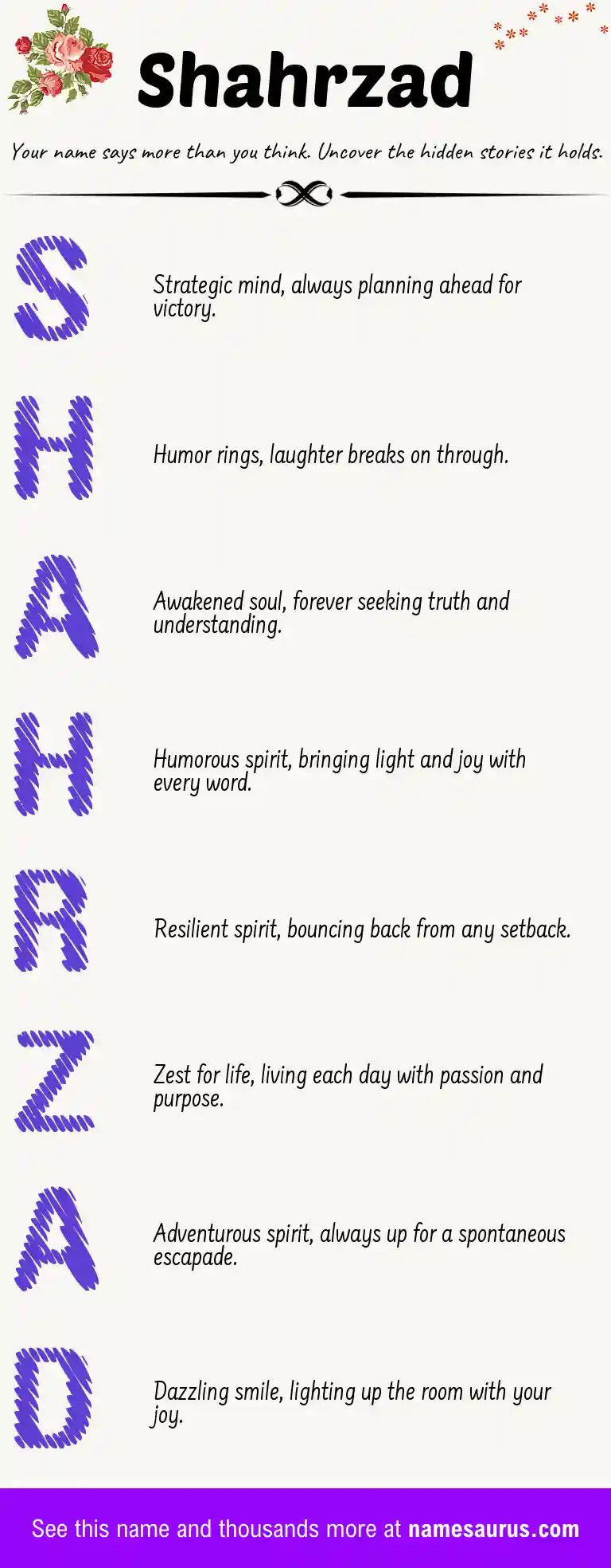 Acrostic poem about Shahrzad.