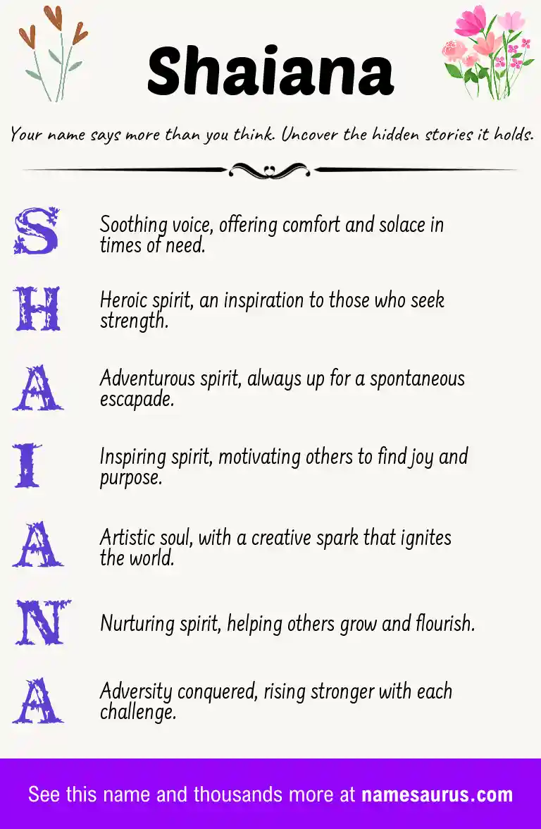 Acrostic poem about Shaiana.