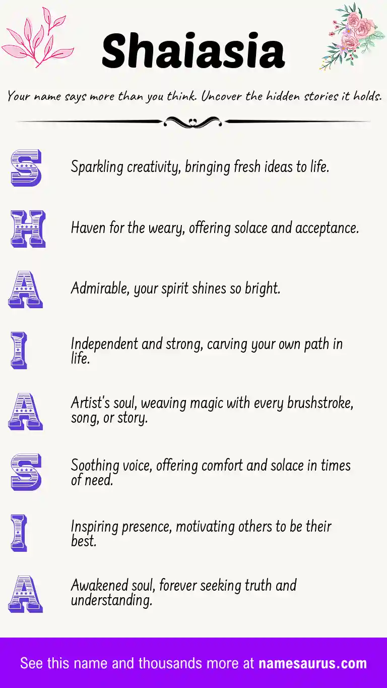 Acrostic poem about Shaiasia.