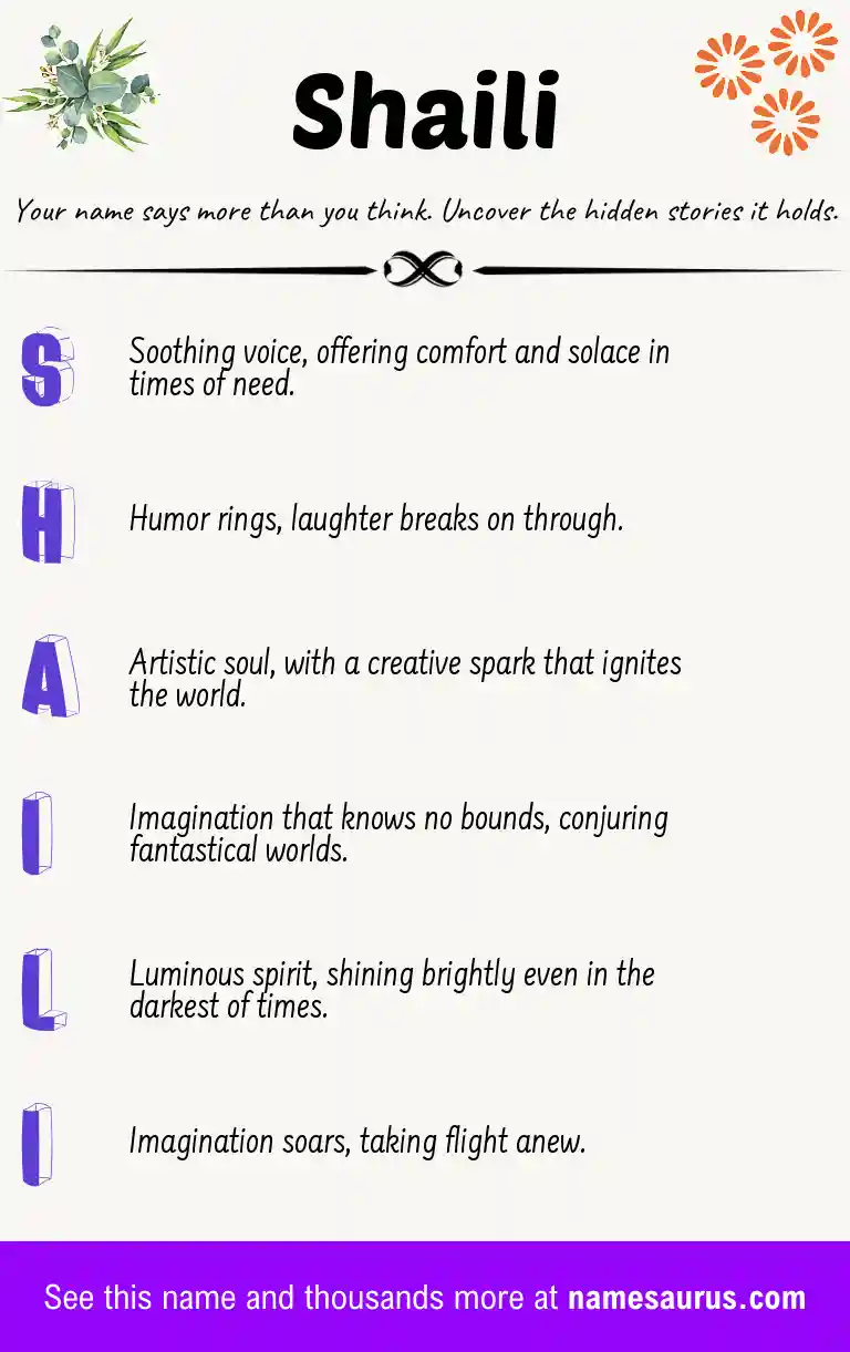 Acrostic poem about Shaili.