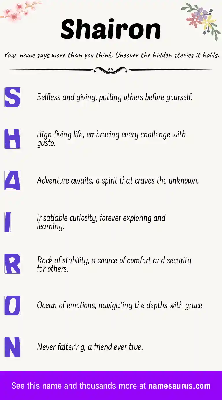 Acrostic poem about Shairon.
