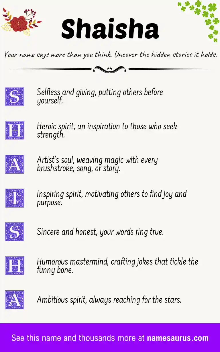 Acrostic poem about Shaisha.
